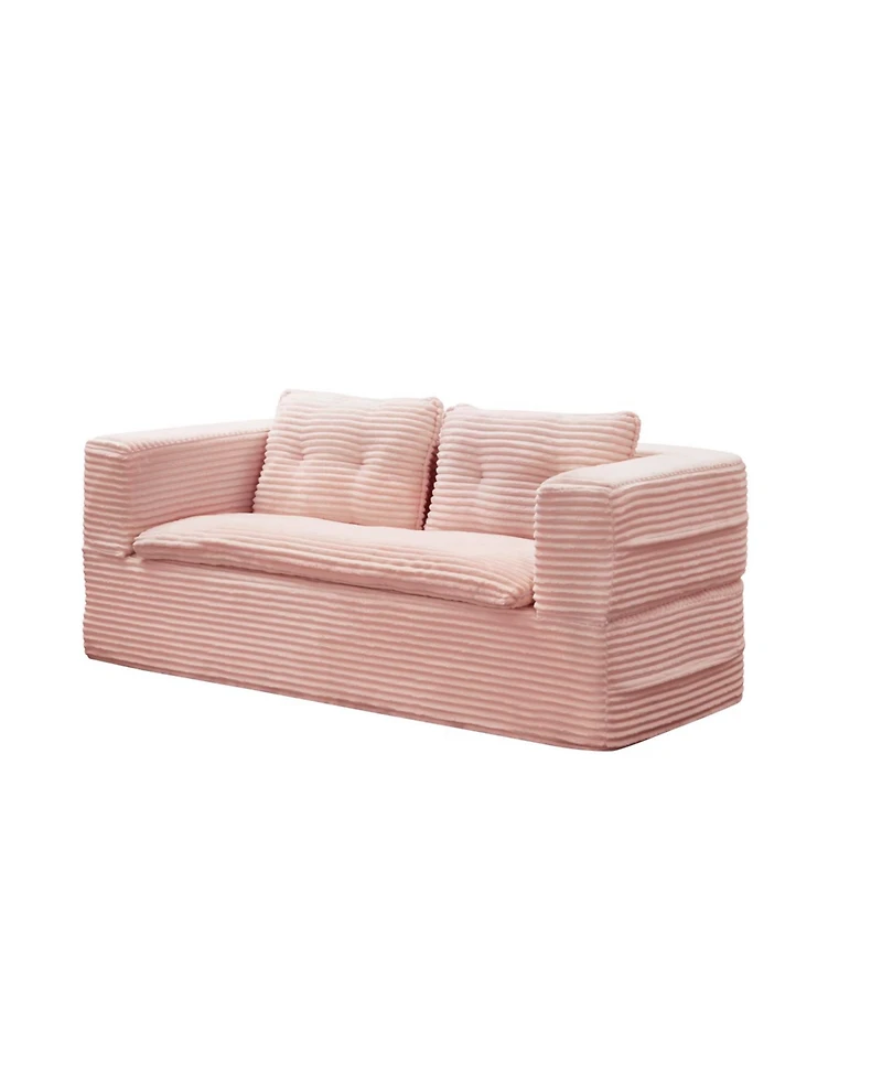 Streamdale FurnitureMulti-Functional Sectional Sofa Bed with Chaise Lounge, King Size, Baby Pink