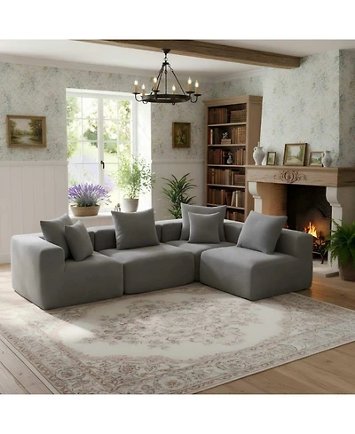 Streamdale Furniture Streamdale Modular L-Shaped Chenille Deep-Seat Couch with Pillows - Grey