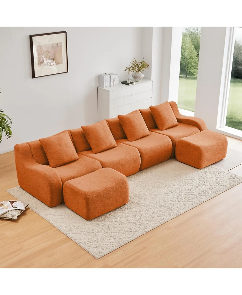 Streamdale Furniture U-Shaped Boneless Sofa, Teddy Fabric, No Assembly, Curved Armrest