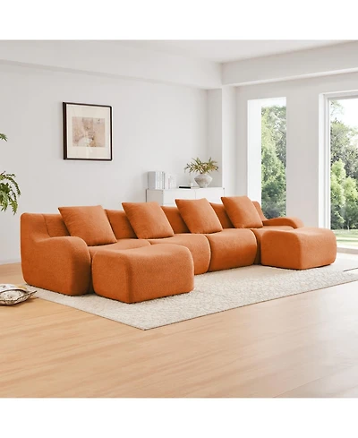 Streamdale Furniture U-Shaped Boneless Sofa, Teddy Fabric, No Assembly, Curved Armrest