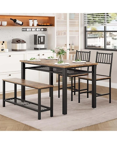 Gaomon Modern Kitchen Table Set for 4, Dining Table with Bench and Chairs, Space-Saving Design with Storage Rack for Home or Apartment