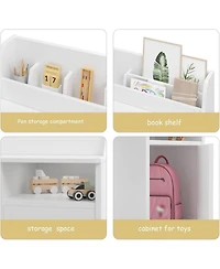 Gaomon Kids Desk and Chair Set, Wooden Study Table with Hutch and Storage Cabinet, Student Writing Desk for Home or Classroom