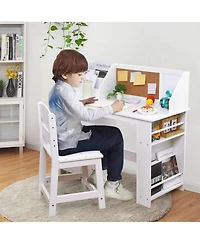 Gaomon Kids Study Desk and Chair Set, Wooden Learning Table with Storage, Hutch and Bulletin Board for Home or School