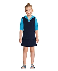 Lands' End Girls Long Sleeve Hooded Front Pocket Terry Cloth Swimsuit Cover-Up