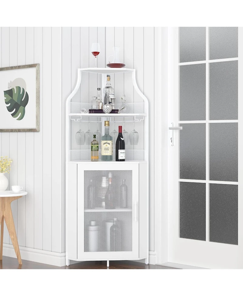Gaomon Farmhouse Wine Bar Corner Cabinet with Detachable Rack, Mesh Door, Glass Rack & Storage for Kitchen and Dining Room