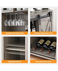 gaomon 70" Kitchen Pantry Cabinet with Sliding Barn Door, Coffee Bar, Wine and Stemware Rack, Adjustable Shelves, Gray