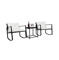 Gaomon 3-Piece Outdoor Rocking Bistro Set, Wicker Patio Furniture with Rocking Chairs & Glass Coffee Table for Porch or Garden