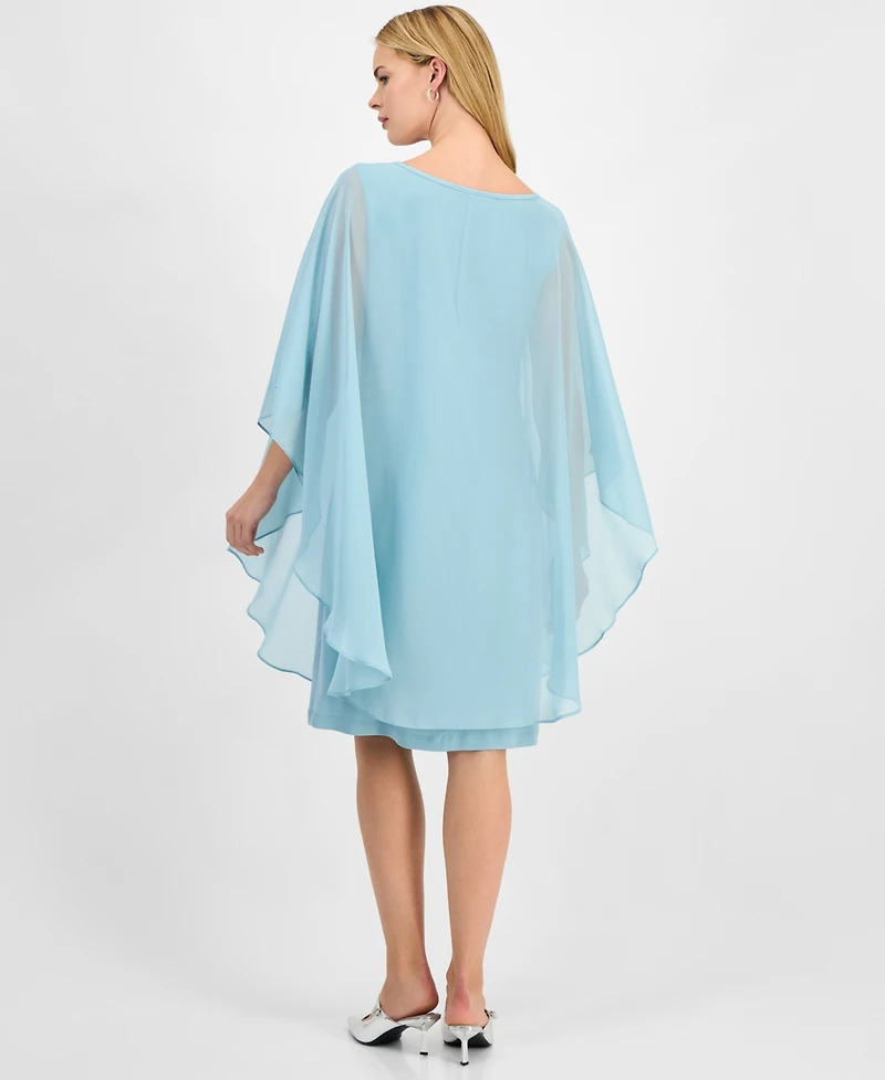 Connected Women's Embellished Keyhole Chiffon Overlay Sheath Dress