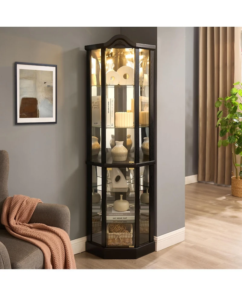 Streamdale Furniture Lighted Corner Curio Cabinet - Black