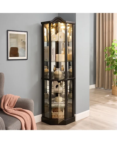 Streamdale Furniture Lighted Corner Curio Cabinet - Black