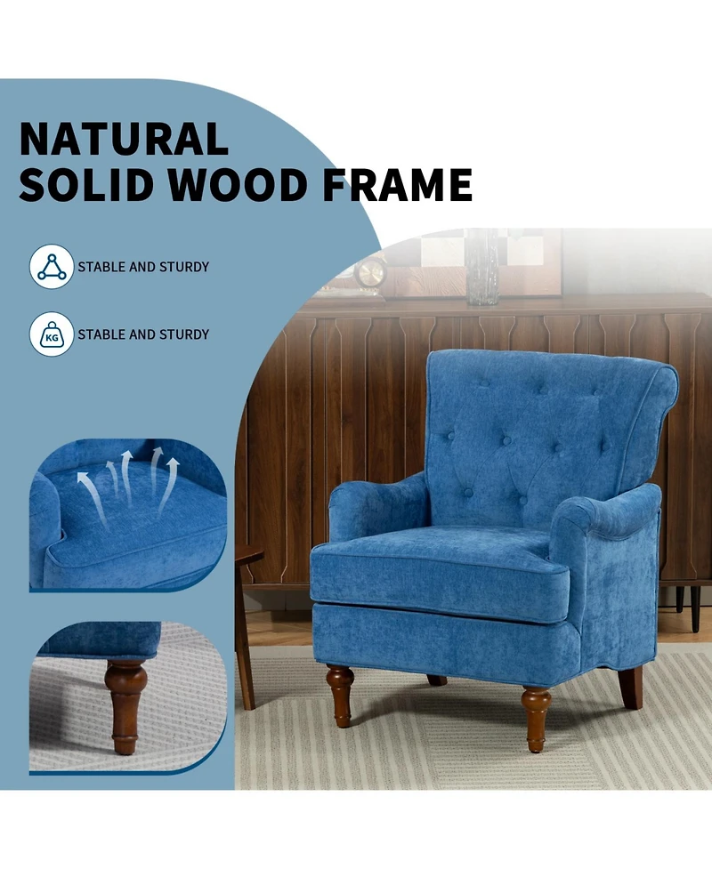 Streamdale Furniture Light Chenille Club Chair with Retro Wooden Legs