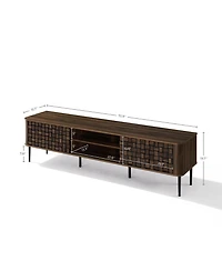 LuxenHome Dark Oak with Basket Weave Design Manufactured Wood 2-Sliding Door Tv Console Cabinet