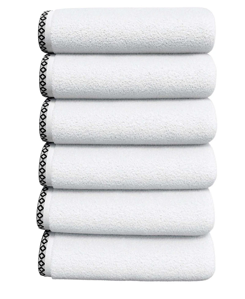 Linery & Co Quick-Dry Cotton Decorative Border 6 Pack Hand Towel Set