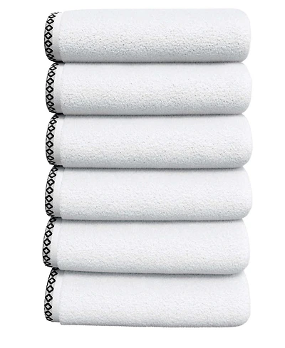 Linery & Co Quick-Dry Cotton Decorative Border 6 Pack Hand Towel Set