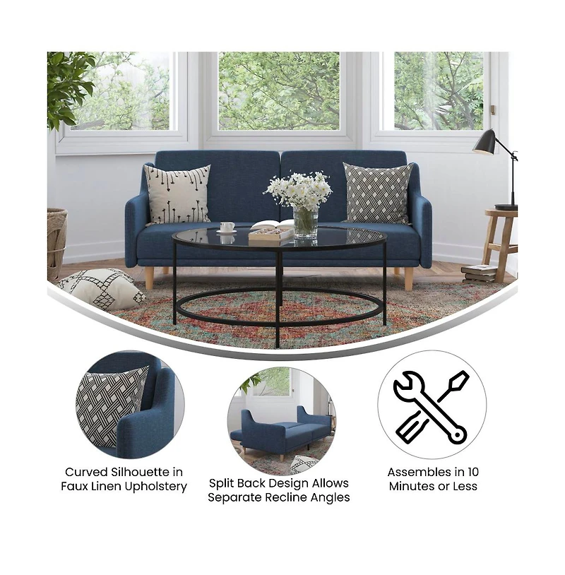 Merrick Lane Niklas Mid Century Modern Split-Back Sofa Futon with 3 Recline Positions