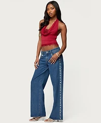 Edikted Women's Layered Lacey Cowl Neck Halter Top