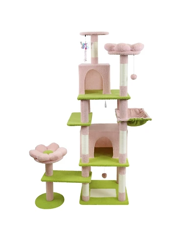 Zeus & Ruta 71 Pink Flower Cat Tree Large Condo Removable Cushion Hammock