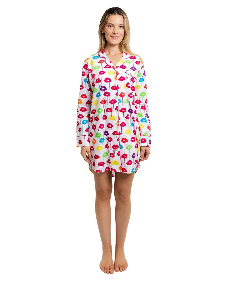 Sant and Abel Women's Organic Cotton Poplin Button Down Pajama Night Shirt