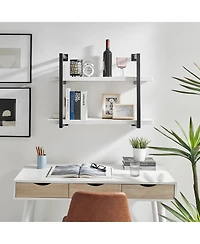 Danya B Modern 2-Tier Bracket Wall Shelves in Black Metal and White Birch Finish