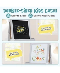 Hongge Adjustable Wooden Kids Art Easel With Chalkboard Whiteboard And Paper Roll