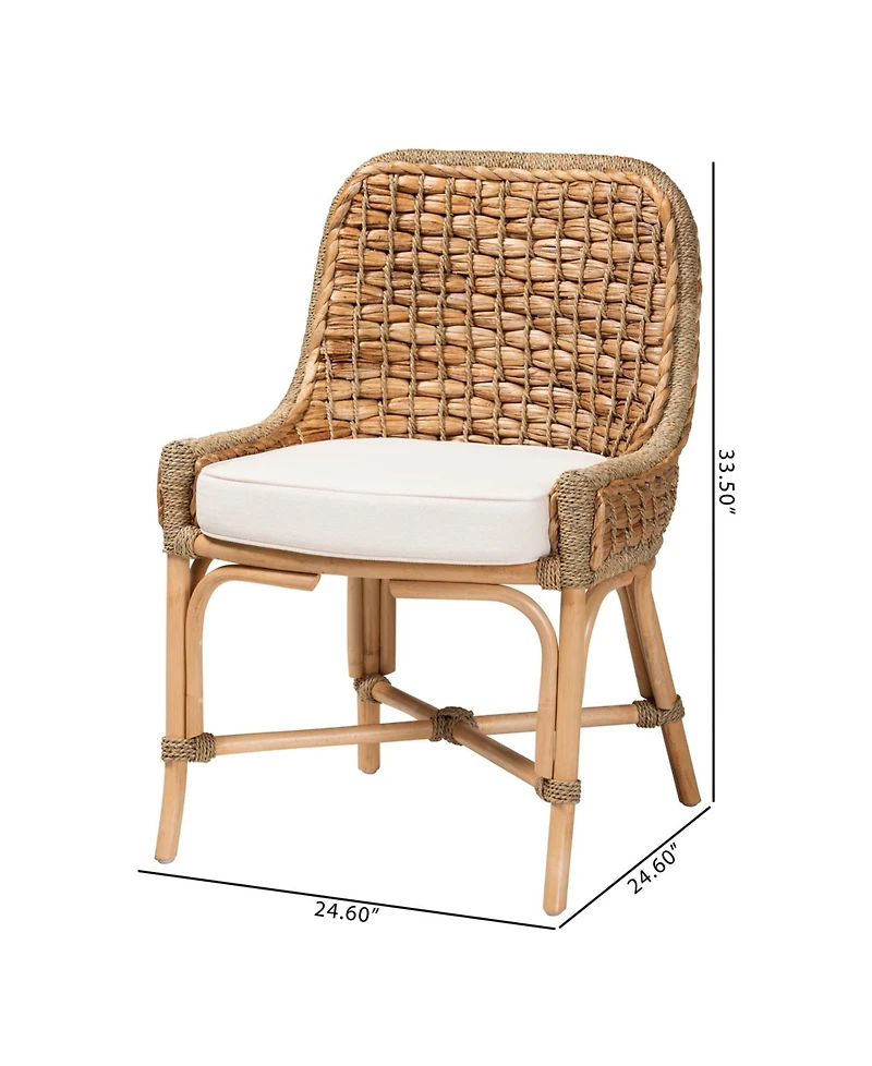 Furniture Kyle 24.6" Rattan Bohemian Dining Side Chair with Cushion