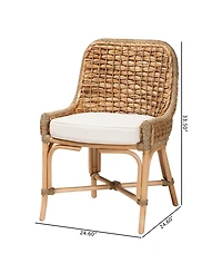 Furniture Kyle 24.6" Rattan Bohemian Dining Side Chair with Cushion