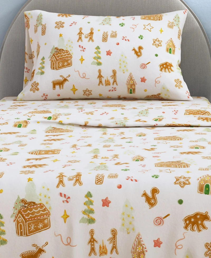 Linery & Co Ultra-Soft Turkish Cotton Flannel Christmas Print Sheet Set.