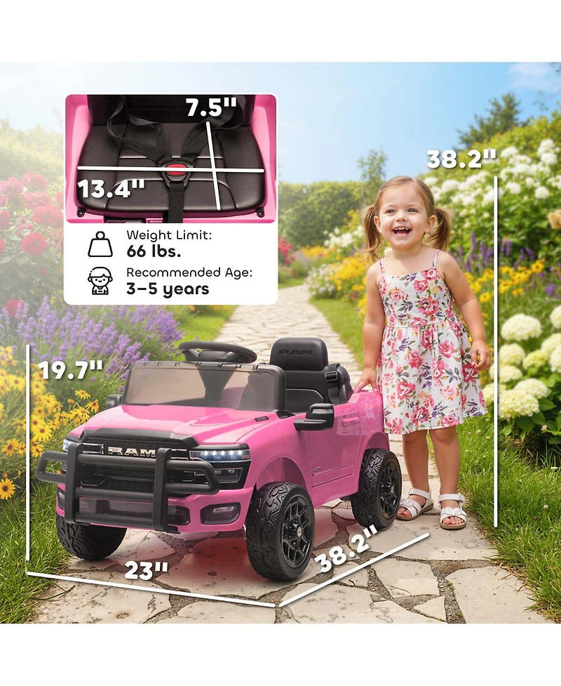 Qaba 12V Licensed Dodge Ram 3500 Kids Ride on Car with Dual Motors,