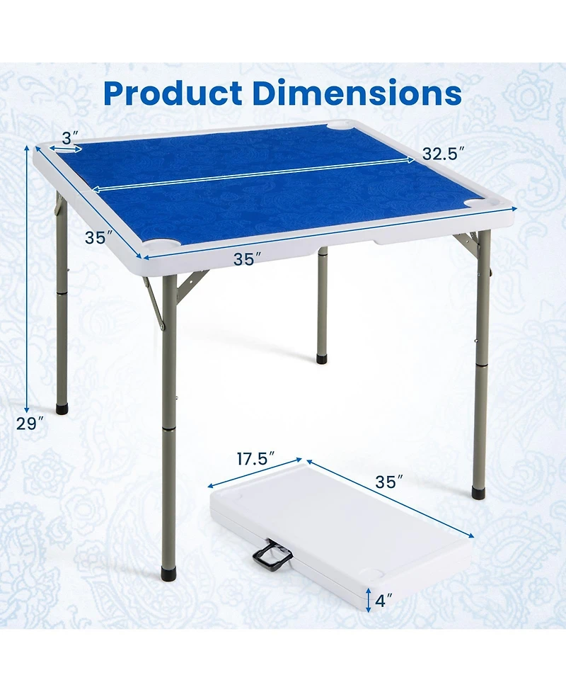 Hongge 35-Inch Folding Mahjong Table for 4 Players with Cup Holders and Card Slots