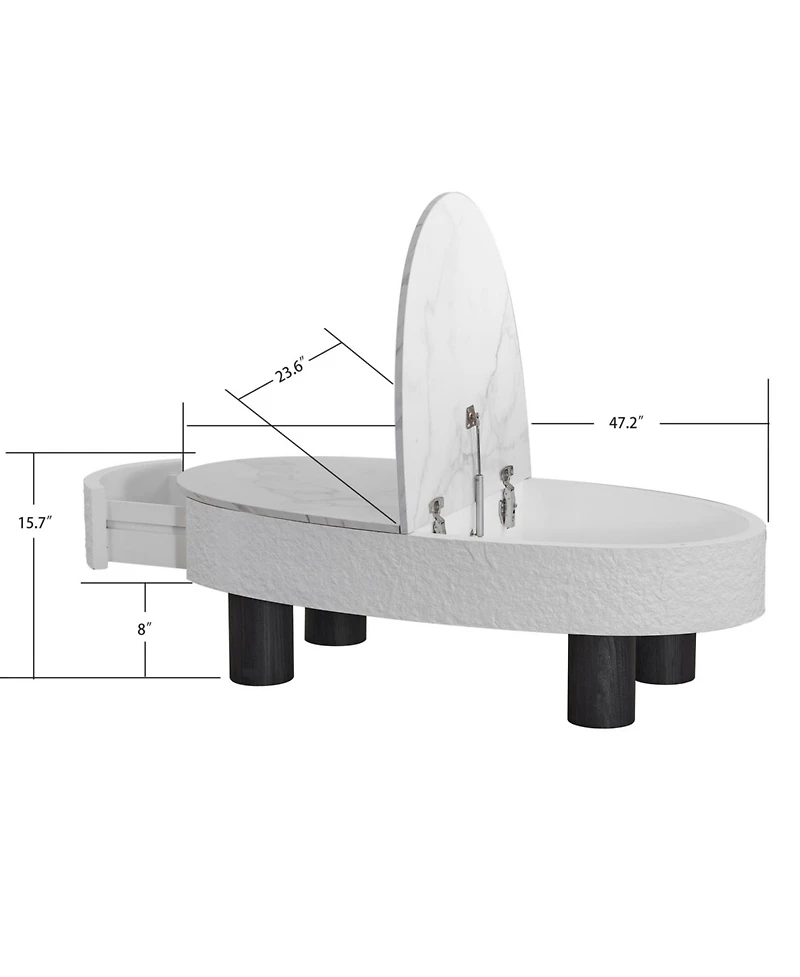 Streamdale Furniture Oval Faux Marble Mid-Century Modern Coffee Table with Hidden Drawer
