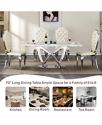 Streamdale Furniture Marble Dining Table for 6, 70" Rectangle Faux Marble Table with Stainless Steel Base.
