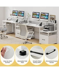 Costway 66" Computer Workstation with Monitor Stand Cpu Stand Printer Shelf & File Drawer