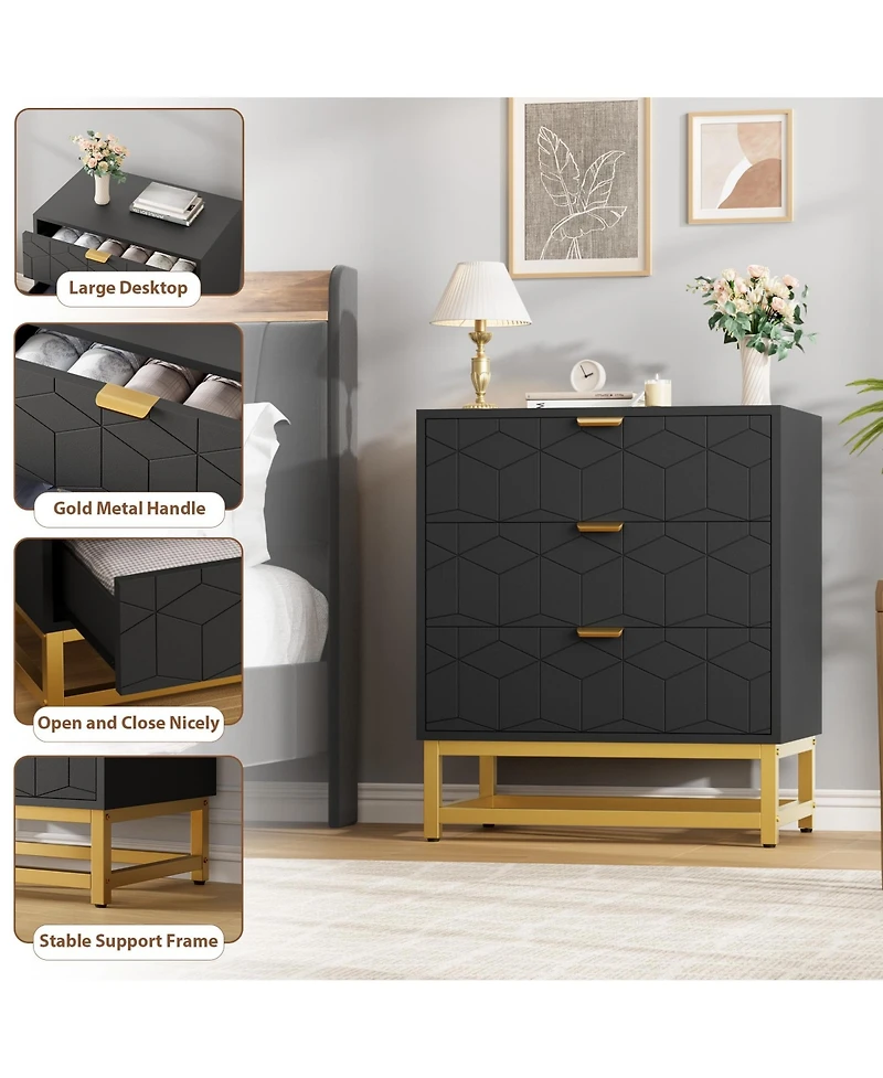 Gaomon 3 Drawer Dresser with Metal Legs, Wood Chest Organizer with Wide Storage for Bedroom, Living Room, Hallway