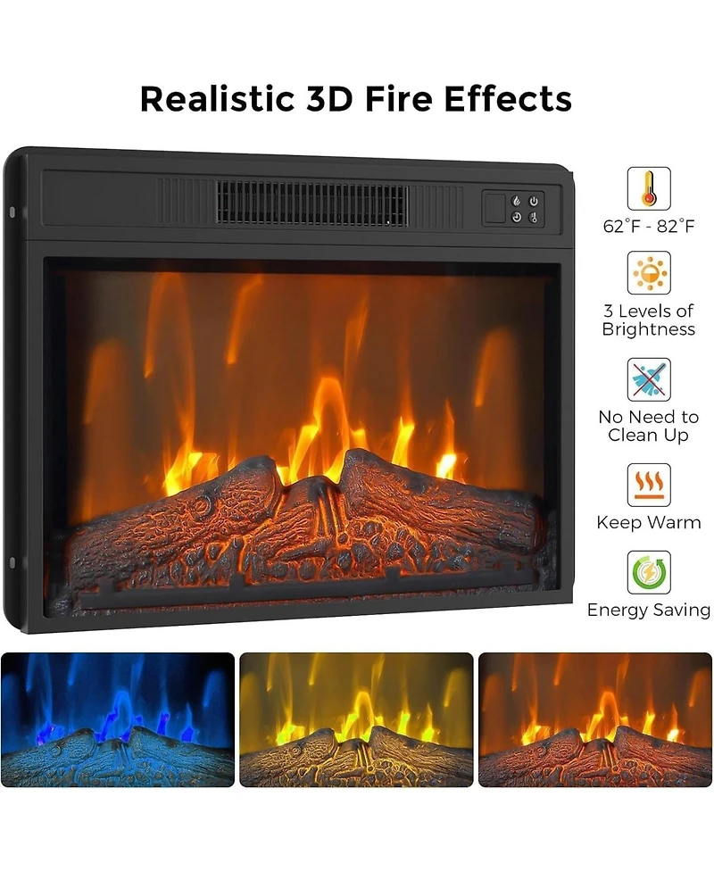 gaomon 67" Fireplace Tv Stand with 23" Insert, 3 Brightness Levels, Remote & Timer, Media Console