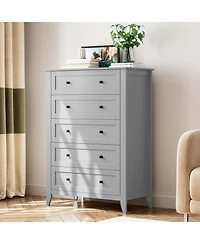 gaomon 5 Drawer Tall Dresser for Bedroom, Wooden Chest with Deep Drawers and Metal Knobs for Hallway or Entryway