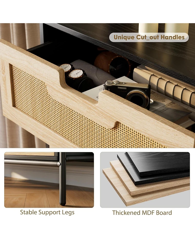 Gaomon 5-Drawer Rattan & Wood Farmhouse Cabinet with Metal Legs – Modern Dresser