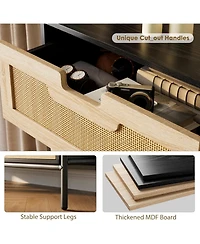 Gaomon 5-Drawer Rattan & Wood Farmhouse Cabinet with Metal Legs – Modern Dresser