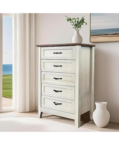 gaomon Farmhouse 5-Drawer Tall Yellow Dresser, Wooden Storage Chest for Bedroom, Living Room, Hallway