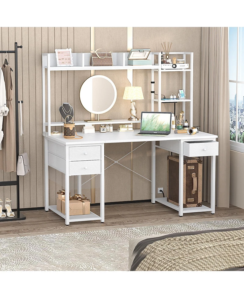 Aheaplus 47-55 inch Computer Desk with 3 Drawers and Storage Shelves