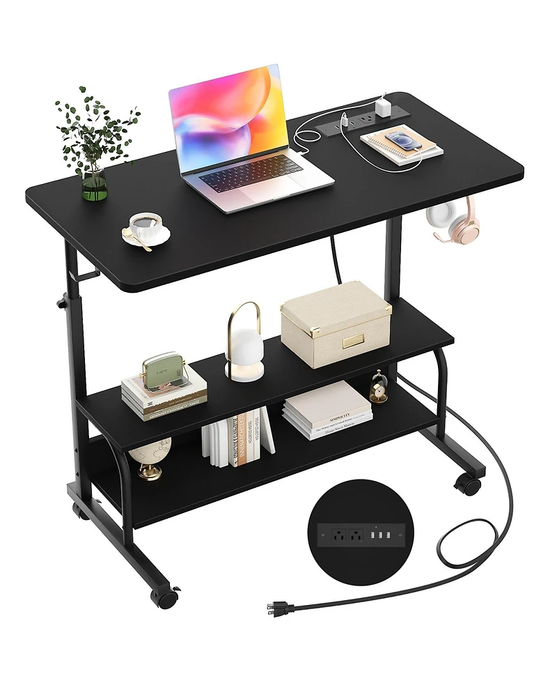 Aheaplus Small Height Adjustable Standing Desk with Power Outlets and Shelves, Max Height 41 Inches
