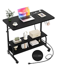 Aheaplus Small Height Adjustable Standing Desk with Power Outlets and Shelves, Max Height 41 Inches