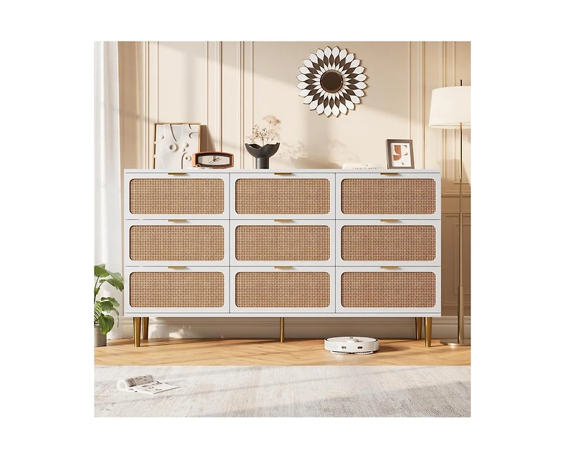 Gaomon Rattan 9 Drawer Dressers for Bedroom
