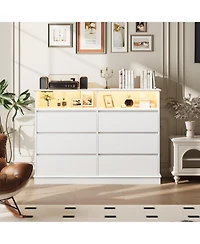 Gaomon Dresser for Bedroom with 6 Drawers, Modern Chest Featuring Led Lights and Charging Station, Spacious Storage Cabinet