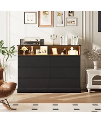 Gaomon Dresser for Bedroom with 6 Drawers, Modern Chest Featuring Led Lights and Charging Station, Spacious Storage Cabinet