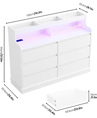 Dresser for Bedroom with 6 Drawers, Modern Chest Featuring Led Lights and Charging Station