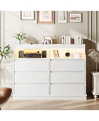 Dresser for Bedroom with 6 Drawers, Modern Chest Featuring Led Lights and Charging Station