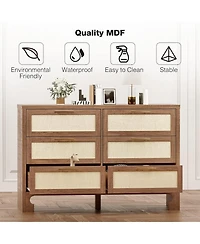 Gaomon Rustic Caramel Burlap 6-Drawer Dresser, Spacious Storage Chest Made of Mdf & Composite Wood for Bedroom Living Room or Hallway