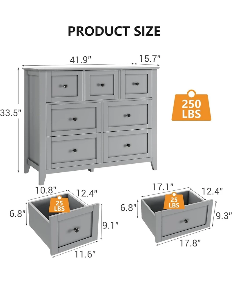 gaomon 7-Drawer Modern Chest, Deep Storage Drawers with Nickel Round Handles, Stylish Wood Organizer for Bedroom Living Room Entryway