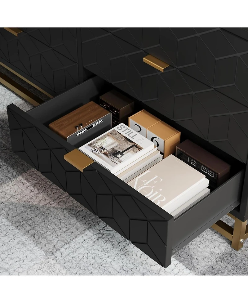 gaomon Modern 6-Drawer Bedroom Dresser with Large Storage and Gold Metal Accents for Entryway, Living Room or Closet