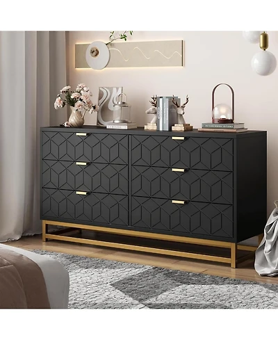 gaomon Modern 6-Drawer Bedroom Dresser with Large Storage and Gold Metal Accents for Entryway, Living Room or Closet